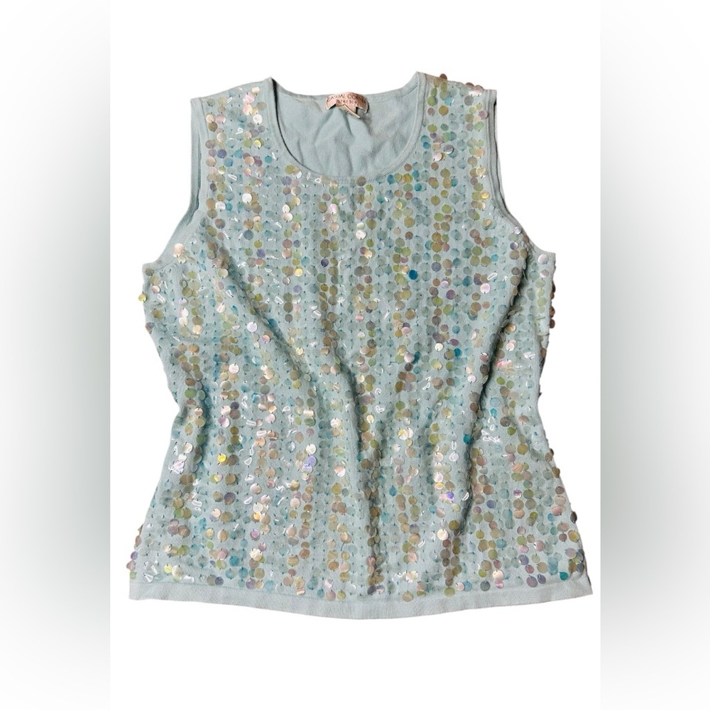 Vintage Y2K Casual Corner Sequin Tank Top Women’s M Aqua Blue